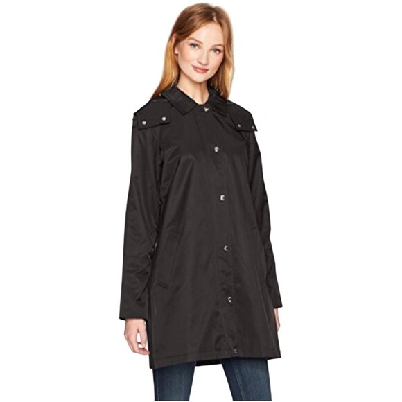 Tommy Hilfiger Black Hooded Aline Soft Softshell Rain Coat Lined Zip Snap XXL - Picture 1 of 8